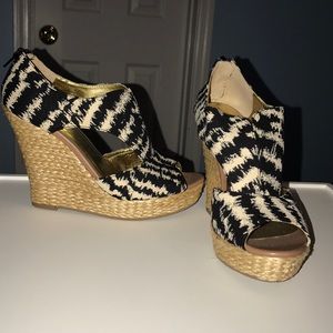 Black and Cream Seychelles Espadrille Wedges
